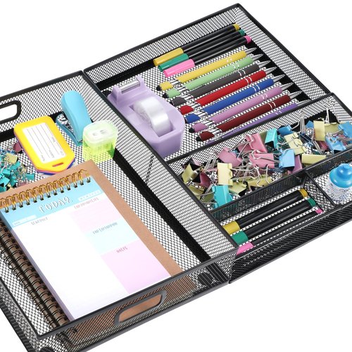mekueeex Desk Drawer Organizer, Office Drawer Divider Organizer Tray 3 Pack, Metal Mesh Desktop Organization and Accessories for Stationery Makeup Kitchen Toolroom Office