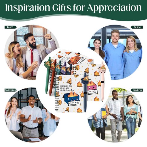 Resurhang 60 Pcs Dumpster Fire A6 Notebooks Pens Bulk Boss Day Inspirational Funny Gift Set with Saying Dumpster Fire Notepad Ballpoint Pen Dispatcher Employee Appreciation Gift (Colorful)