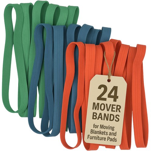 24 Pack Moving Blanket Rubber Bands - Heavy Duty Extra Large Packing Bands for Moving Blankets and Furniture - Variety of Sizes 26in, 30in & 42in - 24 Pack of Mover Bands - kitchentoolz