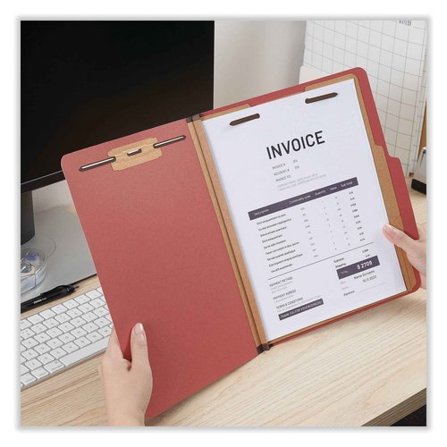 Universal six-Section Classification folders, Heavy-Duty pressboard Cover, 2 dividers, 6 Fasteners, Letter Size, Brick red, 20/Box