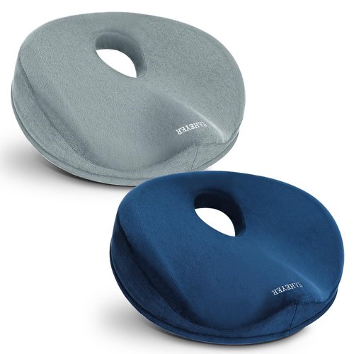 SAHEYER Donut Pillow hemmoroid Cushion for Office Chair, Premium Memory Foam Wheelchair Cushions for Pressure Relief, Sciatica Pain Relief for Sitting, Tailbone Pain Car Seat-Blue+Grey