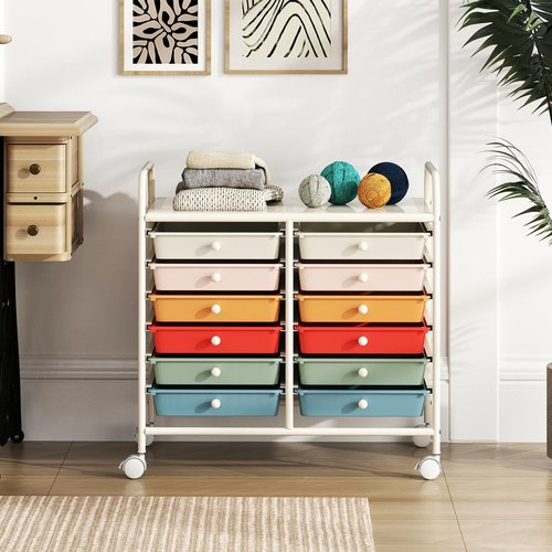 RELAX4LIFE 12-Drawer Rolling Storage Cart - Mobile Utility Cart on Wheels for School Classroom Teacher Office Salon, Paper File Art Supply Craft Organizer, Rolling Cart with Drawers (Macaron)
