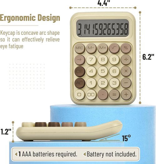 Mr. Pen Mechanical Switch Calculator - 12 Digit Large LCD Display | Khaki Cream with Big Buttons