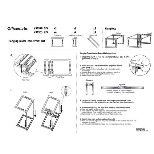 Officemate Plastic Hanging File Frame, 24-27, Letter and Legal Size, 1 Set (91970)