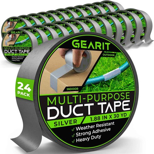 GEARit Duct Tape with Heavy-Duty Adhesive (24-Pack, 1.88in, 30yd Each) Silver, Waterproof, Easy to Tear by Hand, Indoor Outdoor, Multi Surface Use, Professional Strength - 2 Inch, 24 Roll, 90 Feet