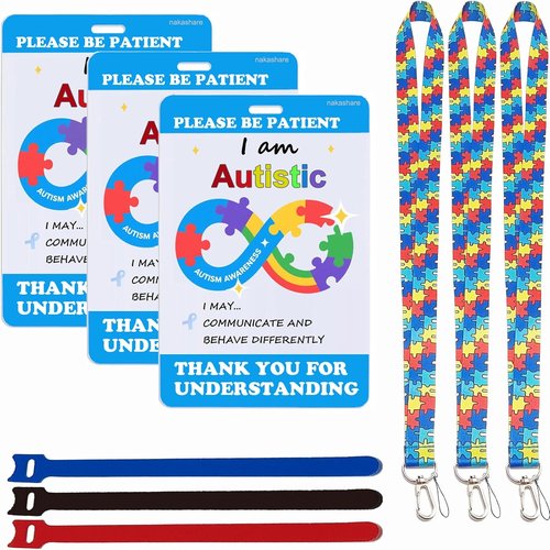 Autism Safety Tag Card - Travel Communication Solution with Loop Fastener Strips | Pack of 3 Sets