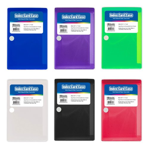BAZIC Index Card Case w/ 5 Tab Divider 3"x5", Snap Closure Plastic Storage Case 100 Cards Capacity, Flash Card Holder Organizer, for Office, 36-Pack