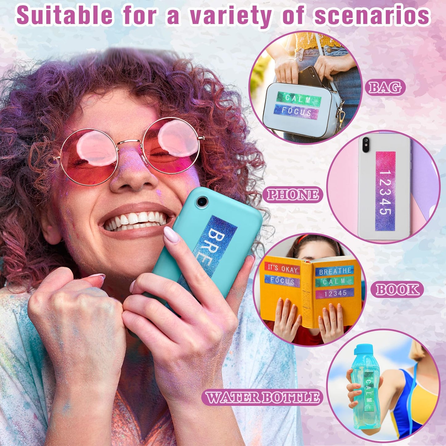 Crtiin 160 Pcs Anxiety Sensory Stickers with Inspirational Quotes Calm Textured Strips Relief Mental Health Stickers School Office Adhesive Sensory Tape Anti Stress Toys (Dreamy Color)