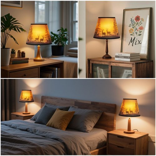 Small Lamp Shades Set of 2, Deer Lamp Shades for Table Lamps 7.5" Top x 11.8" Bottom x 9.5" High, Fabric Lampshade Replacement for Bedside Lamp, Wall Sconces, Spider Fitter, Clip on Adapters