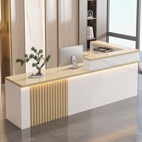 Office Reception Desk with Counter - Sturdy Front Desk Reception Counter with Lockable Drawer & Light Strip Checkout Counter - Easy to Put Together & Quick (A - Left, L 63in/160cm)