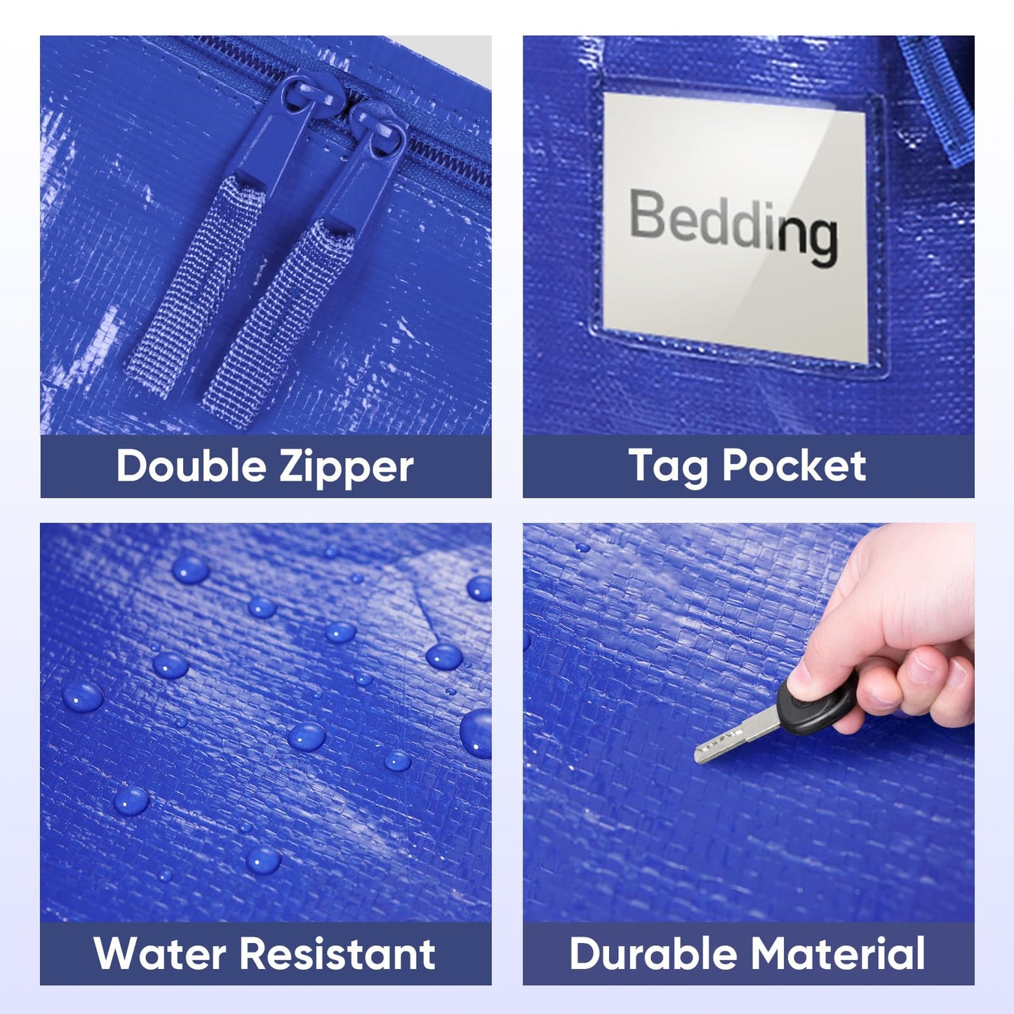 TICONN 2 Pack Extra Large Moving Bags Heavy Duty with Zippers & Carrying Handles, Durable Storage Bags Moving Boxes for Closet Organizers and Storage (2 Pack, Blue)