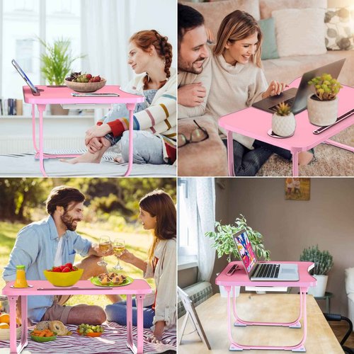 Fayquaze Portable Foldable Laptop Bed Table with Storage Drawer and Cup Holder, Laptop Desk Stand Tray for Eating, Reading and Working