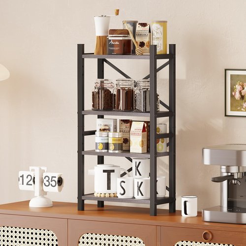 Homeiju Desktop Bookshelf, 4-Tier Stackable Narrow Desk Bookcase, Adjustable Industrial Desk Organizer Display Shelf, Wood Desktop Book Organizer for Living Room, Bedroom and Home Office(Grey)