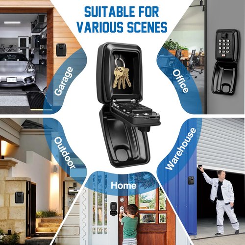 TNIIFXC Key Lock Box Wall Mounted Key Storage Box Waterproof 12 Digit Combination Security Lock Box Large Capacity Resettable Code Key Safe with Weatherproof Cover for Home Garage Office School