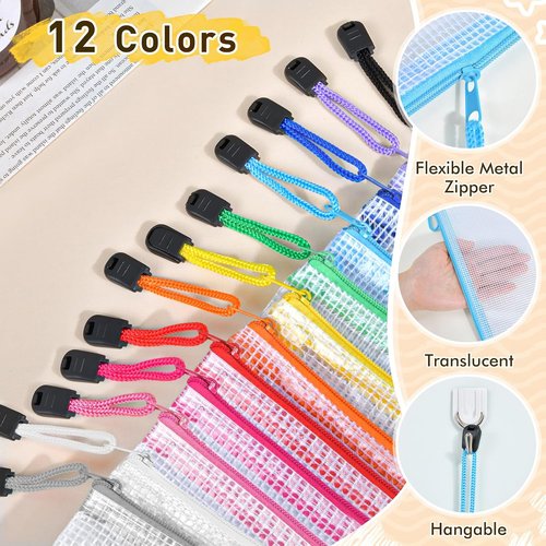 Skiennix 42-Piece Mesh Zipper Pouch Set - Waterproof Clear Storage Bags in 8 Sizes for Organizing Essentials