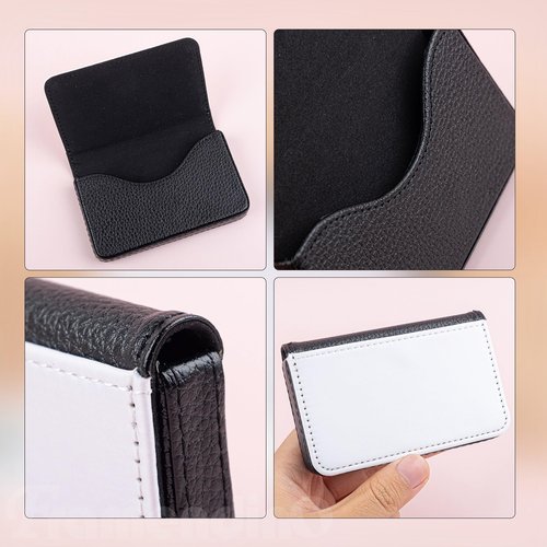 Framendino, 4 Pack Sublimation Blank Business Card Holder PU Leather Name Case Pocket for Office Supplies