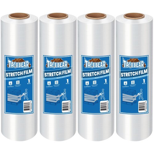 TAPEBEAR Stretch Wrap Film 15" x 760Ft Shrink Wrap Roll, Industrial Strength Clear Plastic Wrap Heavy Duty Self-Adhering Cling Wrap for Furniture Moving, Luggage Packing, Pallet Wrap, 60 Gauge, 4Rolls