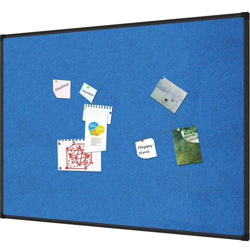 Lockways Linen Cork Bulletin Board 48 x 36 Inch, Blue Color Framed Linen Fabric Pinboard, Black Aluminum Frame Wall Mounted Cork Board for Home Kitchen Office Decorative