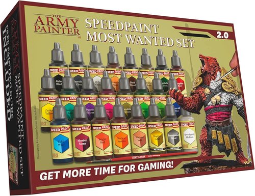 Army Painter Speedpaint 2.0 Most Wanted Paint Set - 24 x 18ml Acrylics with 2 Metallics & Free Brush for Miniatures