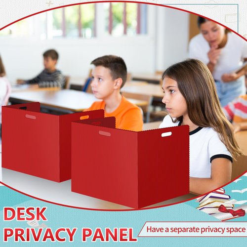 24 Pcs Desk Dividers for Students 14 × 17.5 × 14 Inch Plastic Waterproof Privacy Folders Shields Test Dividers with Red Classroom Privacy Boards for School Study Teacher Supplies(Red)