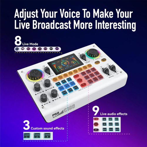 HICALL C100 PRO Mixing Console Professional Live Streaming - Dual DSP Noise Cancellation, Voice Effects, Long Battery, Cross-Platform