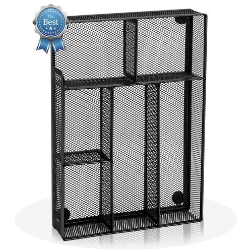 Desk Drawer Organizer, Office Drawer Divider Organizer Tray with 6 Compartments, Metal Mesh Desktop Organization and Accessories for Stationery Makeup Kitchen Toolroom School ＆Office, 12.6x8.27x1.6 in