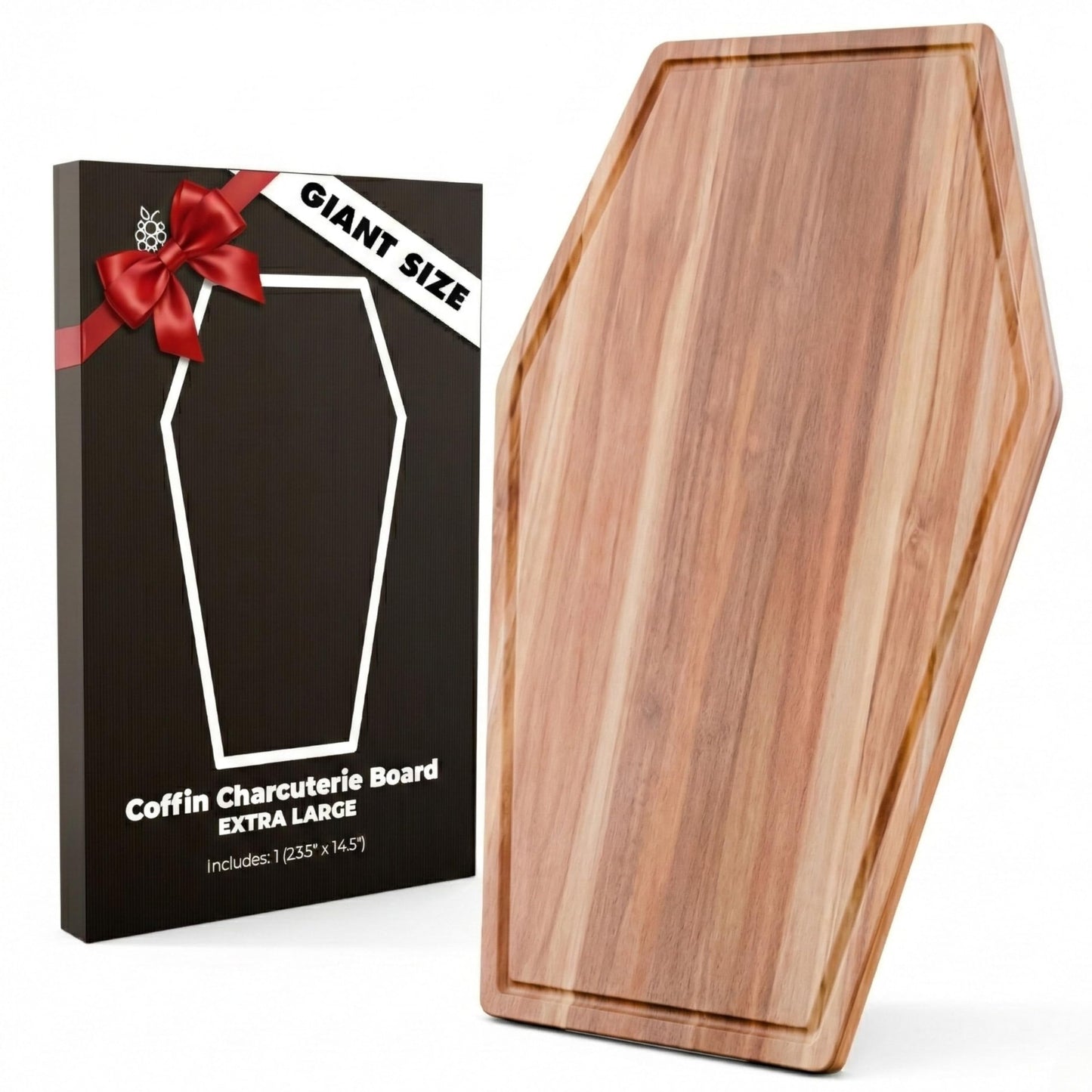 New - Giant Coffin Charcuterie Board - Extra Large Gothic Acacia Wood Coffin Shaped Cutting Board 23.5x14.5 inch, Halloween Wooden Serving Tray, Goth Platter, Spooky Decor Gifts