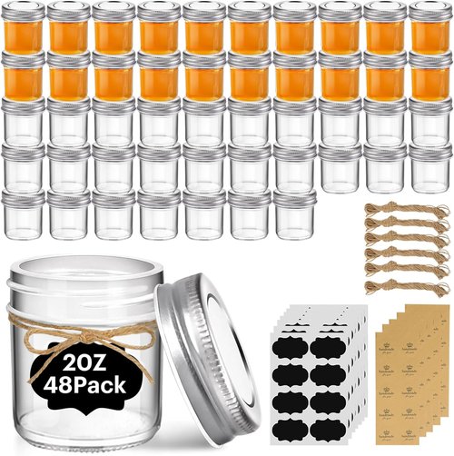 ComSaf Mini Mason Jars - 2 Oz Glass Containers with Lids for Ginger Shots, Honey, Jams & More | 48 Pack