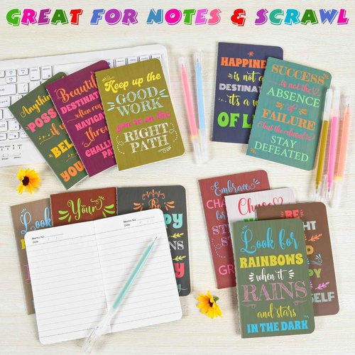 60 Pcs Mini Inspirational Notebooks Bulk with 60 Pcs Colorful Pens, Small Pocket Journal Notepads Set, Motivational Bulk Gifts for Women Men Teacher Student Kids, Fun School Office Supplies,3.5"x5.5"