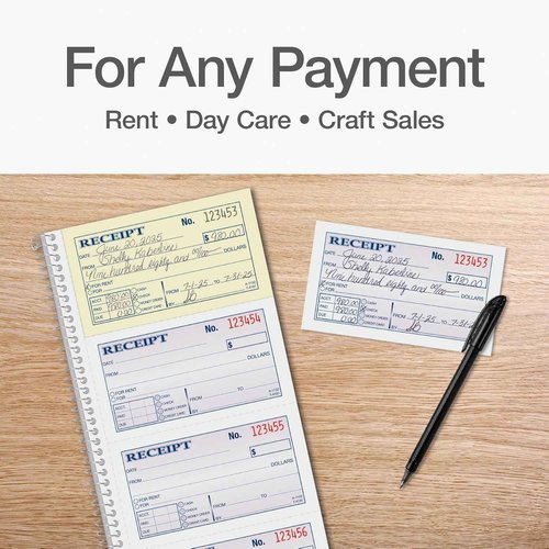 Adams Receipt Book for Money and Rent - 2-Part Carbonless - 5-1/4" X 11" - Spiral Bound Receipt Book with Carbon Copies -300 Sets Per Book - 4 Receipts Per Page (Pack of 6)