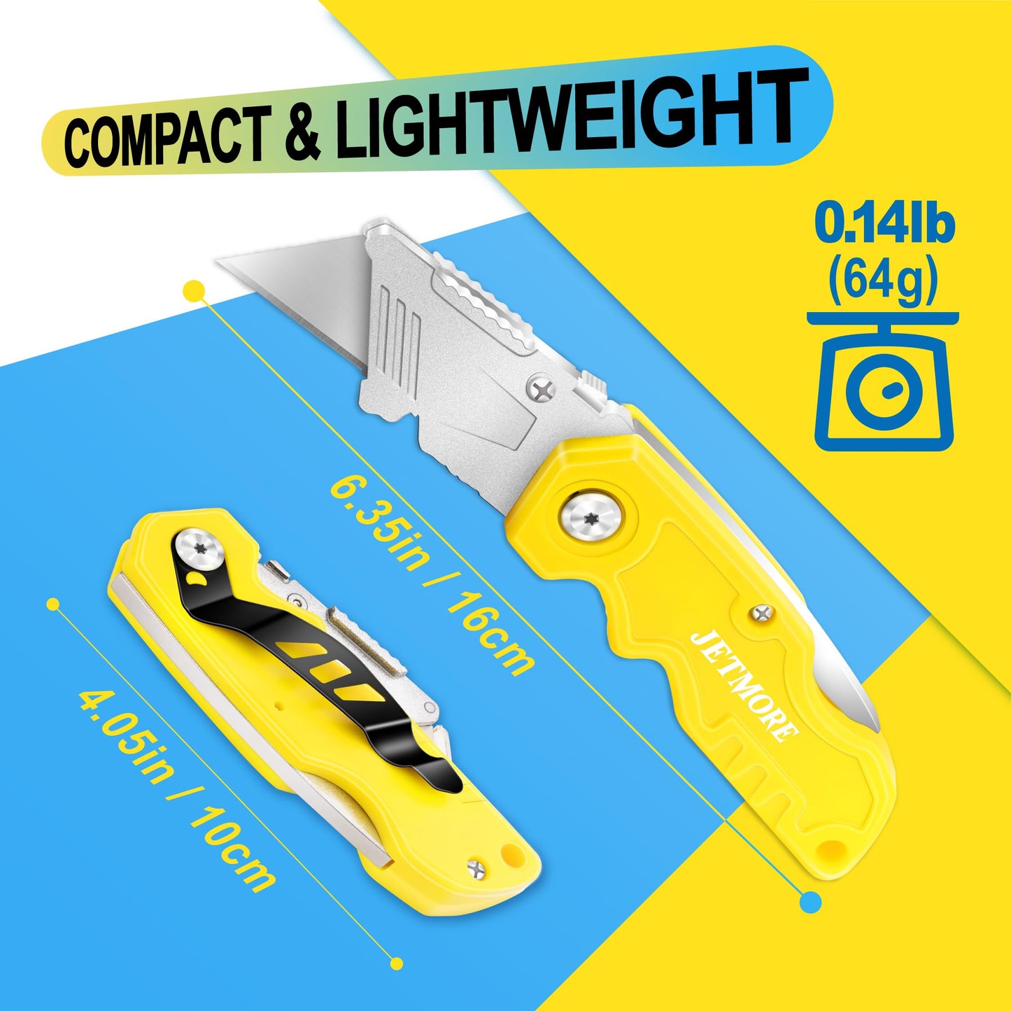 JETMORE Utility Knife, 4 Pcs Colorful Box Cutter with 10 SK5 Blades, Paper Craft Tools, Navajas Para Trabajo, Paper Cutter, Folding Utility Knife with Clip, Razor Knife for Cardboard, Box Opener