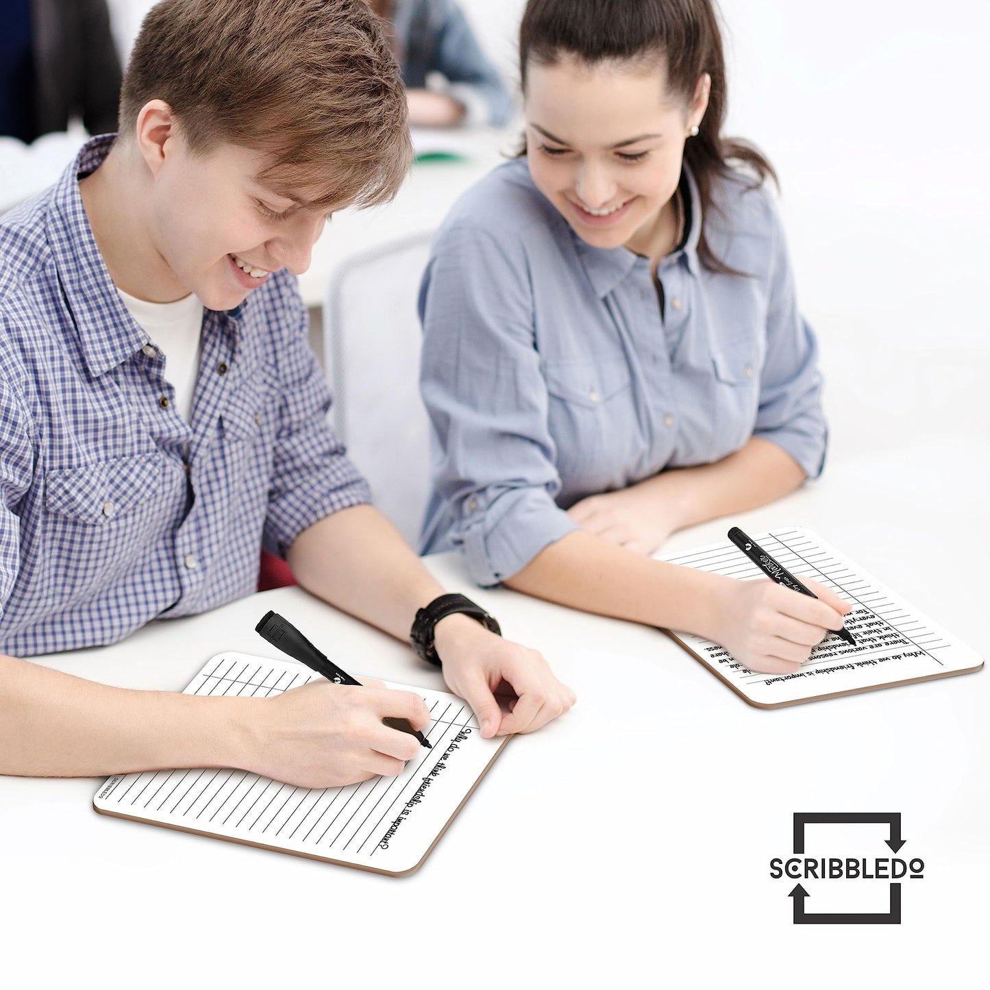 SCRIBBLEDO Dry Erase 5"x7" Mini Notebook College Ruled Lined Board 2 Pack Reusable Erasable Writing Note Pad Lapboard Blank Whiteboard on Reverse for Desk