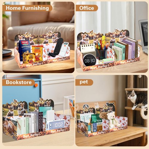 25°Ya 2 PCS Desktop Storage Organizer,Cute Cat & Dog Cardboard Counter Display Desk Workspace Organizers, Space-Saving,for Office Supplies, Pet Rooms, Dressing Tables, and Books Rooms