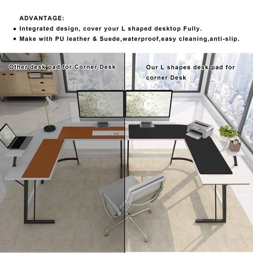 ZORESYN L Shaped Desk Mat (60+60) x20 Inch (Black) - Waterproof Dual-Sided PU Leather Corner Desk Pad Extend Widen L-Shaped Gaming Mouse Pad for Gaming, Office & Home