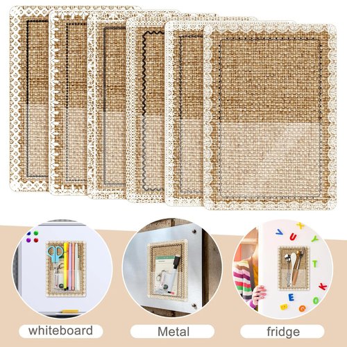 Amylove 6 Pcs Burlap Magnetic Storage Pocket Classroom Magnetic Pockets for Whiteboard Magnetic File Marker Holder Dry Erase Board Magnetic Locker Organizer for Refrigerator Bulletin Board Supply