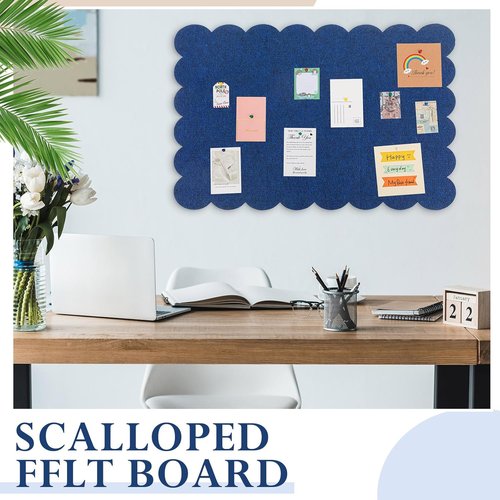 Mooliwe Scalloped Felt Bulletin Board - 48 x 36 Inches Foldable Dark Blue Cork Board Alternative