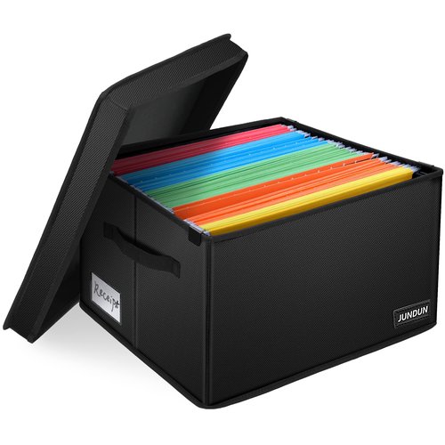 JUNDUN Fireproof File Box, Fireproof File Storage Organizer Box with Lid,Home Office Document Storage Filing Box with Handle,Portable Safe Storage Box for Legal Size Hanging Folder
