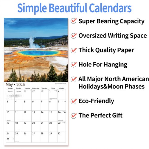 2026 Wall Calendar,Calendar 2026, July 2025 - December 2026, Wall Calendar National Parks, 12" x 24" Opened,Full Page Months Thick & Sturdy Paper for Calendar Organizing & Planning