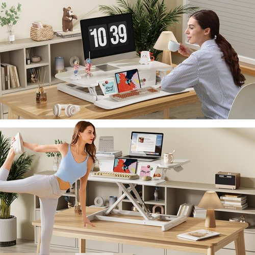 JOY worker Standing Desk Converter, 32" Height Adjustable Sit Stand Up Desk Riser with Keyboard Tray & 6 Fridge Magnets, Desktop Workstation Riser for Home Office Computer Laptop, White