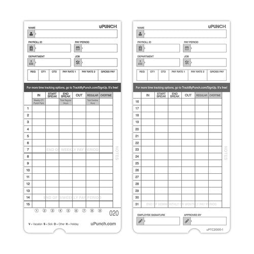 uPunch 2 Pack Ribbon/200 Card Combo for Gray HN4000 AutoAlign Calculating Time Clocks (HNRL2TCL2200)