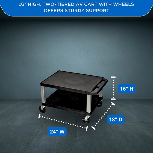 A-to-Z Supply WT16-N 16" AV Cart, 2 Molded Plastic Shelves, Heavy-Duty Casters, Ergonomic Handle, Optional Electrical Assembly, 24"W x 18"D x 16"H, Made in USA