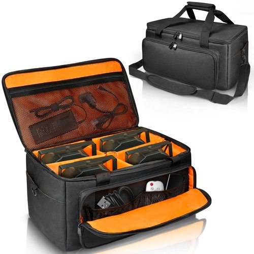 ORKELS 3/8'' Padded Stage Lighting Bag – Fits 4 Par Lights, Spotlights – Storage Bag with Fluorescent Lining, Dividers, Adjustable Straps & Accessory Pockets (4 Par Lights Case)