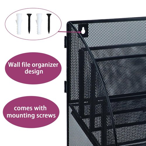 ideallife 4 Section Upright File Sorter Organizer, Desk File Organizer, Mesh Metal Desktop File Sorter for Office Classroom Desktop Organization, Black