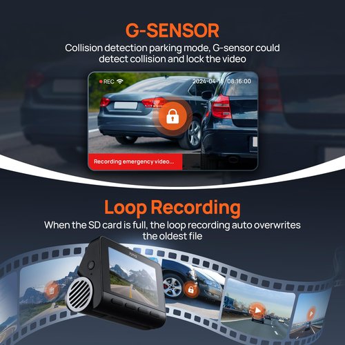 70mai 4K Dash Cam Front and Rear with STARVIS, Built in 5GHz WiFi & GPS Car Camera, Super Night Vision, ADAS, 3'' IPS Screen, 24H Parking Mode, Time-Lapse, Loop Recording, with 128GB Card (A800S)