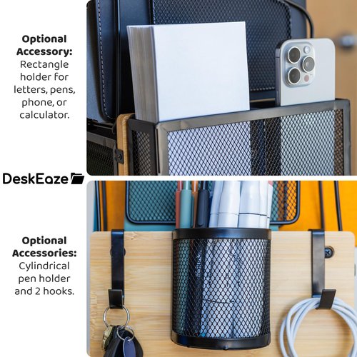 DeskEaze Heavy Duty Wooden Desk Organizer with Drawer - Wooden Desk Shelf for Storage & Organization - Office Tray for Files, Mail, and Supplies - Small Countertop Bookshelf with Letter Holder & Hooks