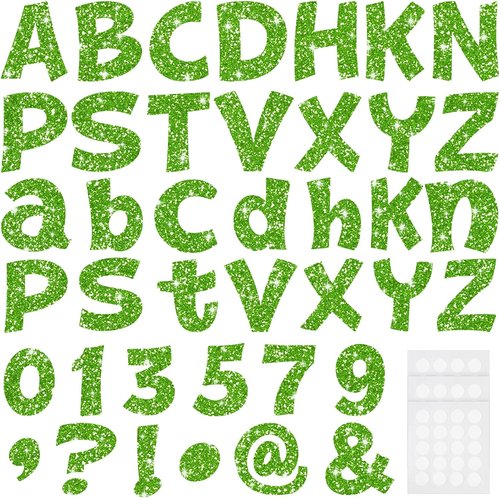 Colarr Glitter Bulletin Board Letters - 216 Pcs Die-Cut Alphabet & Symbols | 4'' Lime Green Decor