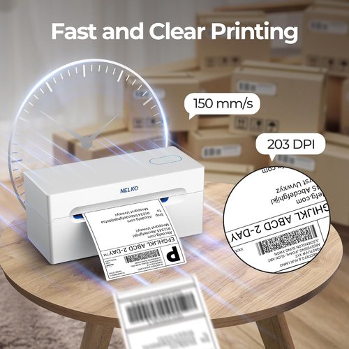 Nelko Bluetooth Thermal Shipping Label Printer - Wireless 4x6 for Small Business | Compatible with Android, iPhone & Windows (White)