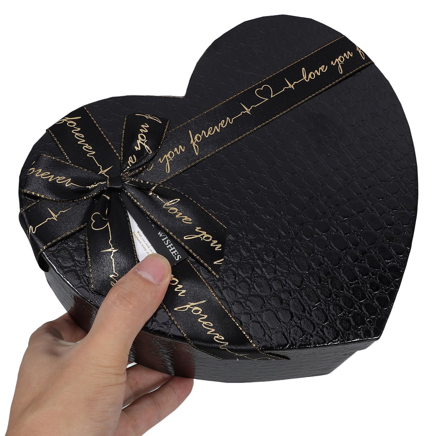 SHINEOFI Black Heart Shaped Box Valentine's Day Mother's Day Wedding Birthday Present Box for Jewelry Chocolates Flowers Packaging 9.06X6.89X3.54 Inches