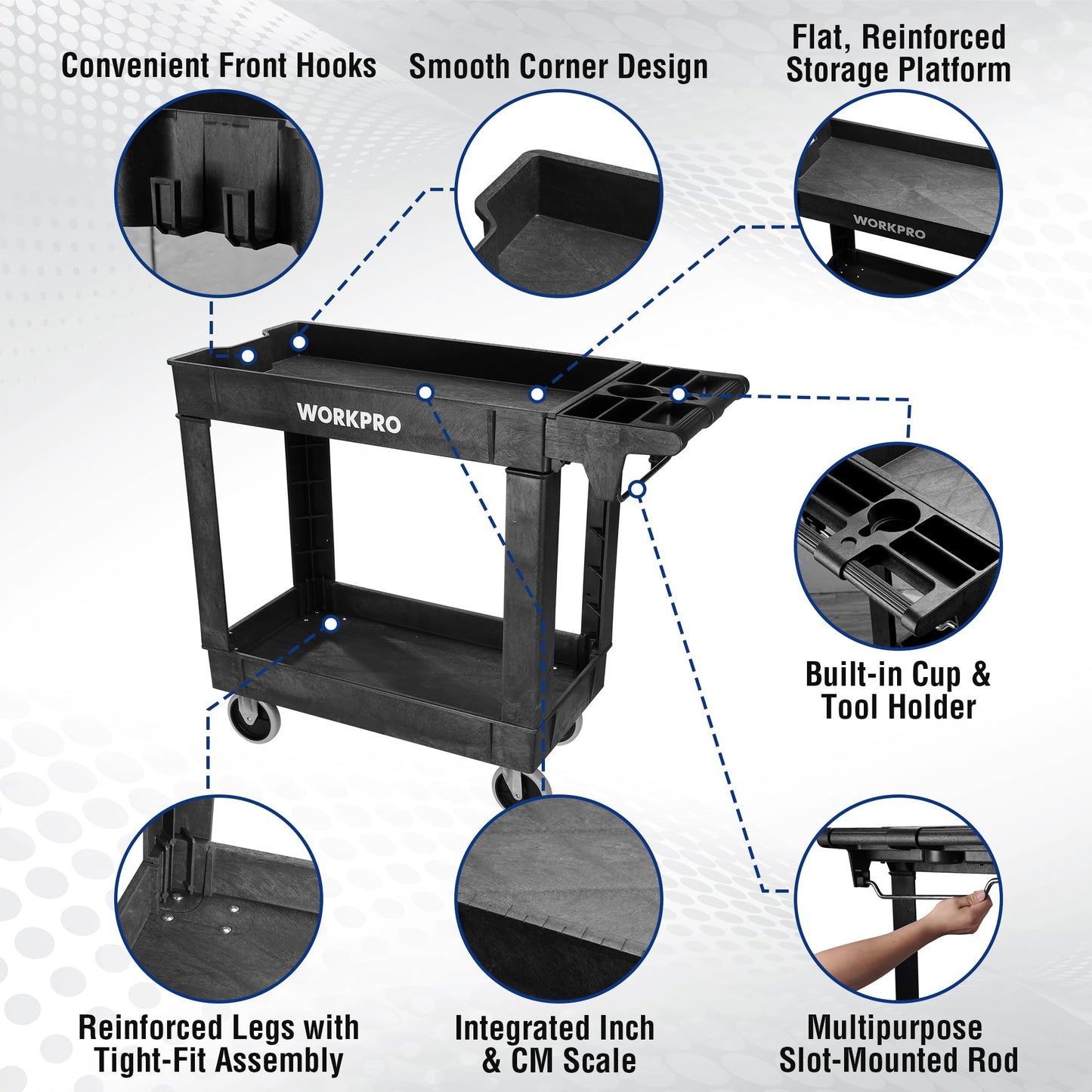 WORKPRO 500 lb 2-Tier Rolling Tool Cart with Locking Casters