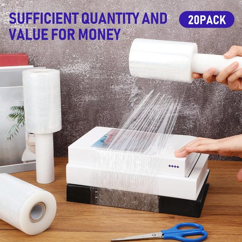 Sherr 12 Pack 5 Inch Stretch Shrink Film Roll Clear Plastic Wrap for Moving Packing with Handle 800 Feet 80 Guage Thick Industrial Self-adhering for Packaging Furniture Luggage Supplies